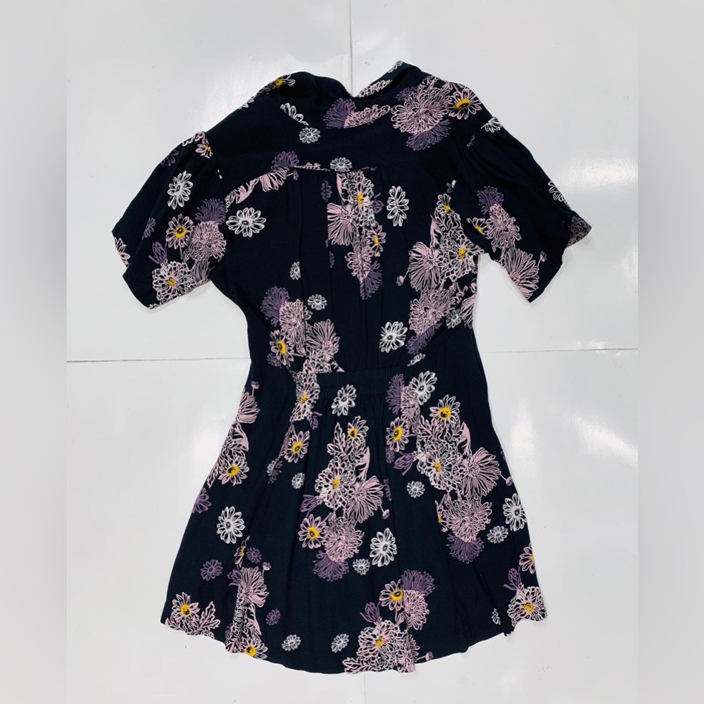 Free People Black Floral Hawaii Short Sleeve V-Neck Mini Dress - Picture 5 of 7